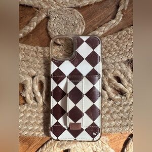Walli iPhone 14 Plus Stylish Brown and White Checkered Phone Case
